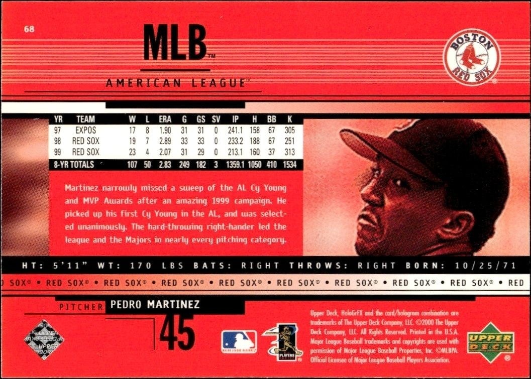 2000 Upper Deck Hologrfx Pedro Martinez #68 baseball trading card back