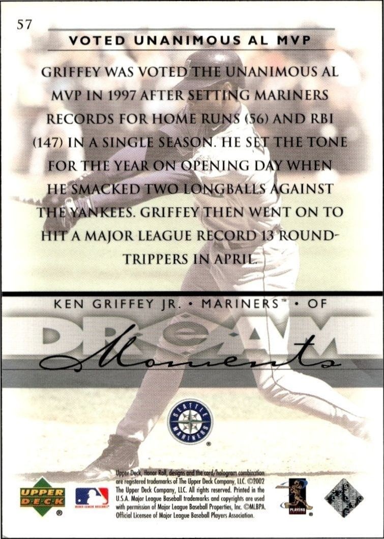 2002 Upper Deck Honor Roll Ken Griffey Jr. #57 baseball trading card back