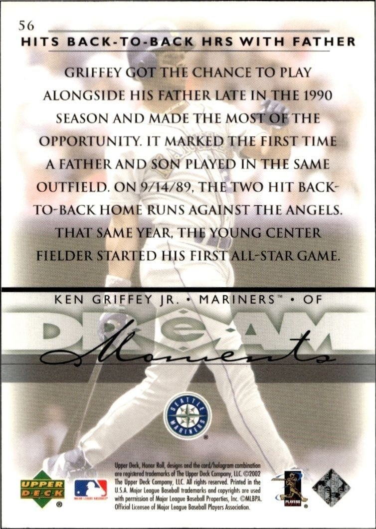 2002 Upper Deck Honor Roll Ken Griffey Jr. #56 baseball trading card back