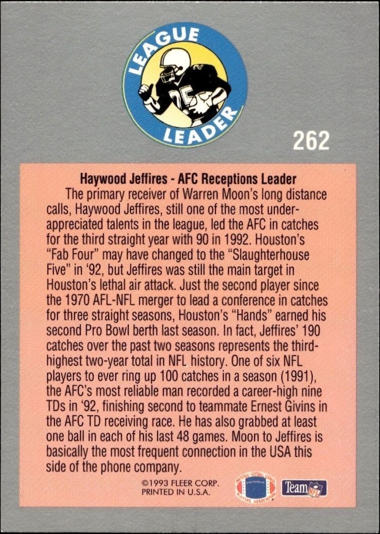 1993 Fleer Haywood Jeffires #262 football trading card back