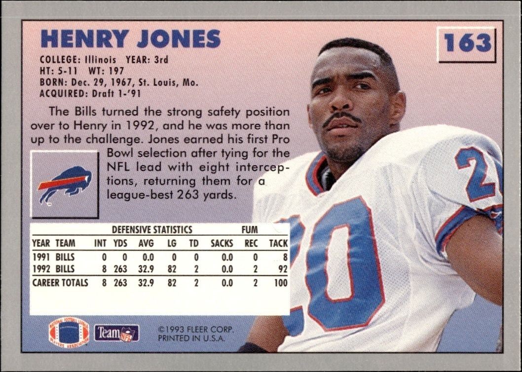 1993 Fleer Henry Jones #163 football trading card back