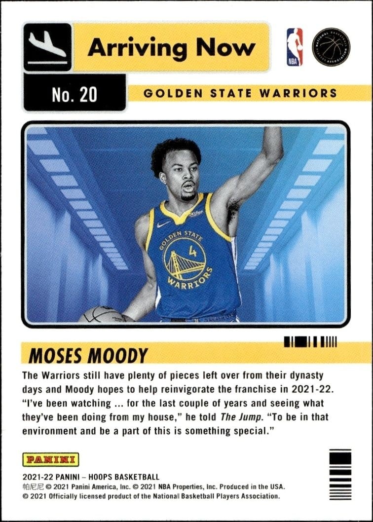2021-22 Panini Hoops Moses Moody #20 basketball trading card back
