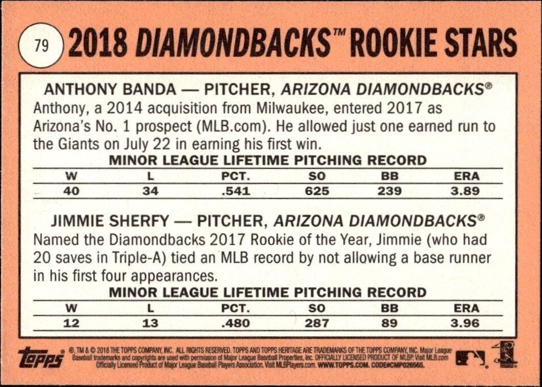 2018 Topps Heritage Anthony Banda #79 baseball trading card back