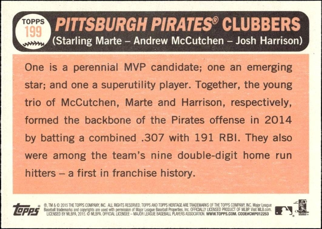 2015 Topps Heritage Starling Marte #199 baseball trading card back