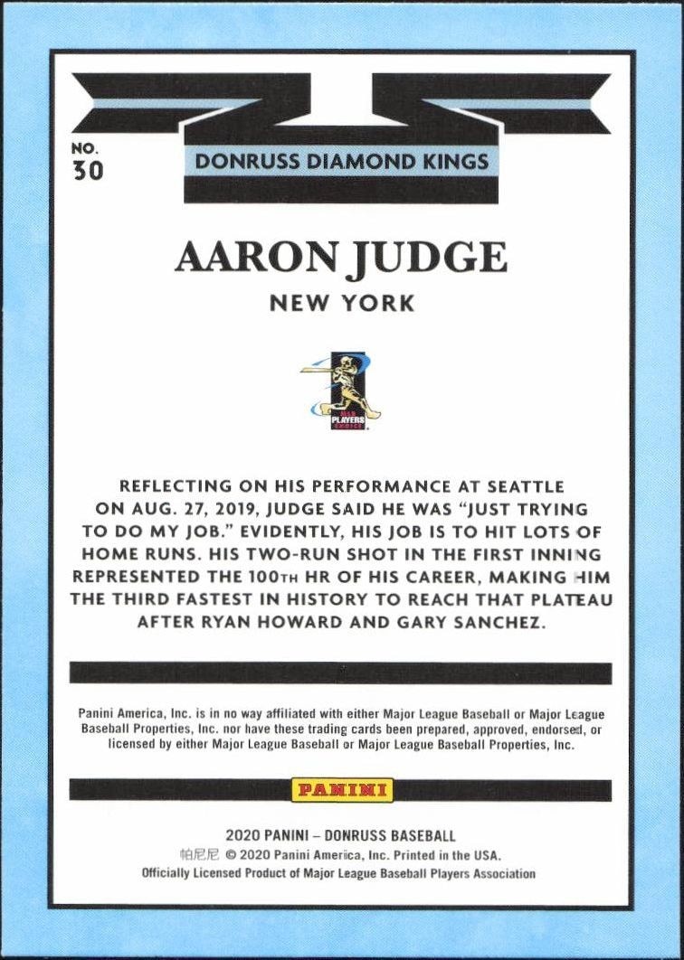 2020 Panini Donruss Aaron Judge #30 baseball trading card back