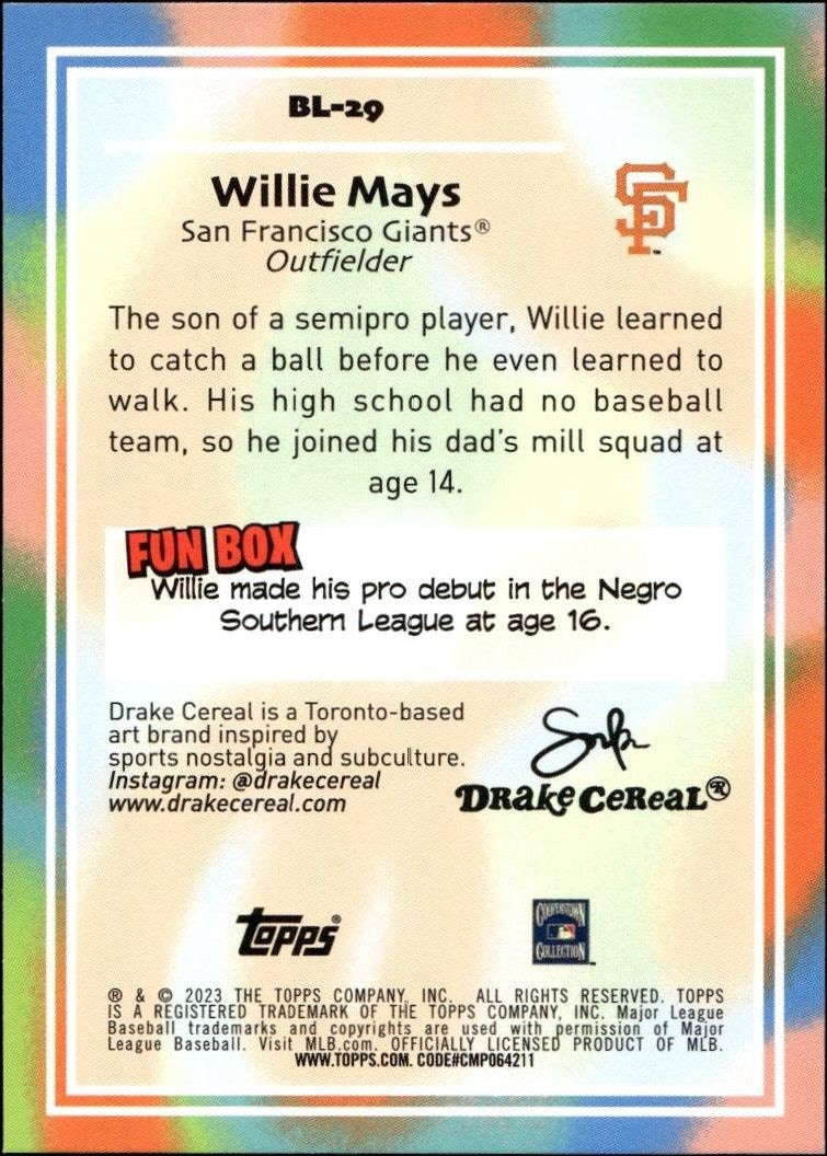 2023 Topps Big League Willie Mays #BL-29 baseball trading card back