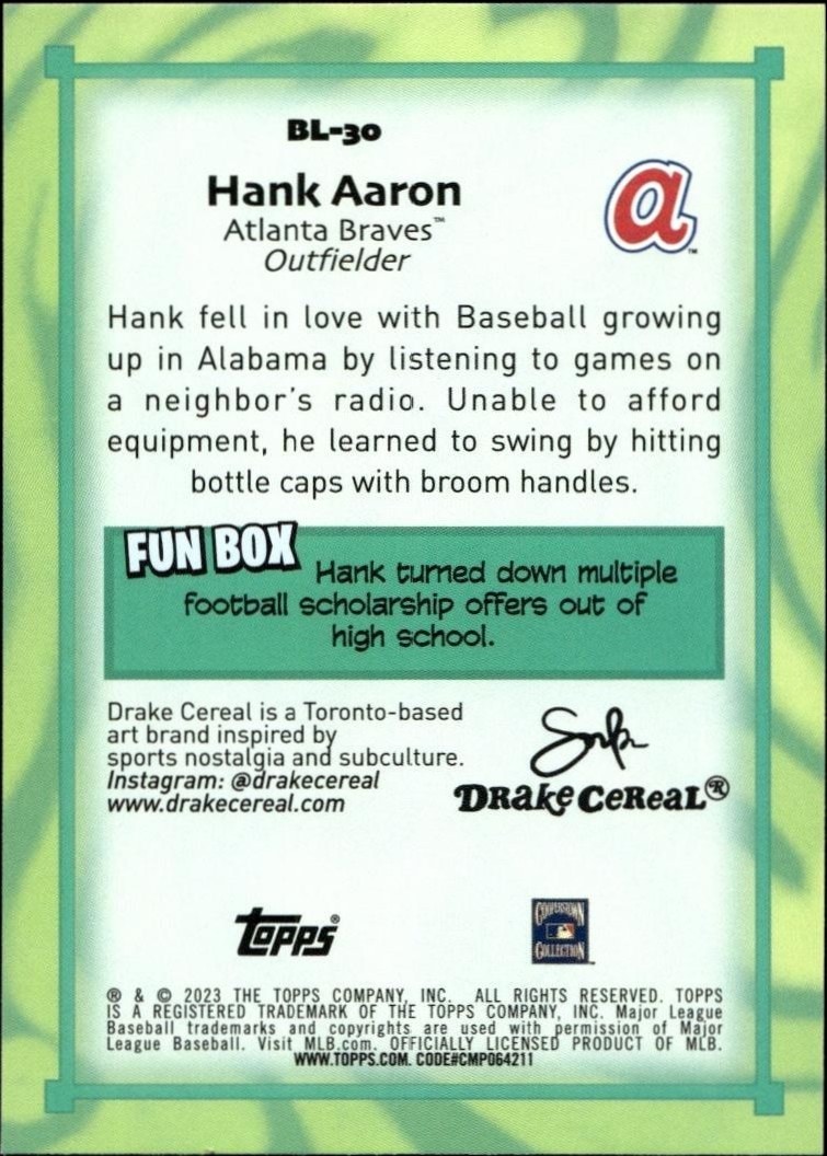 2023 Topps Big League Hank Aaron #BL-30 baseball trading card back