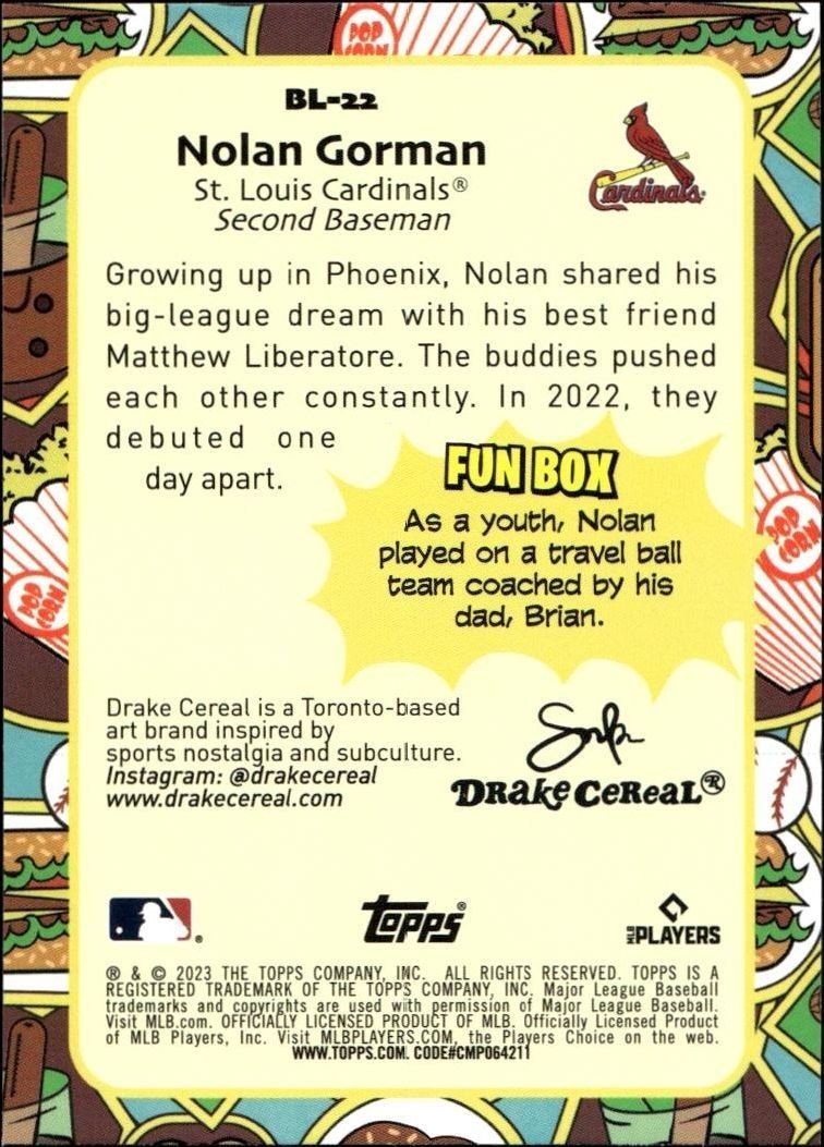 2023 Topps Big League Nolan Gorman #BL-22 baseball trading card back
