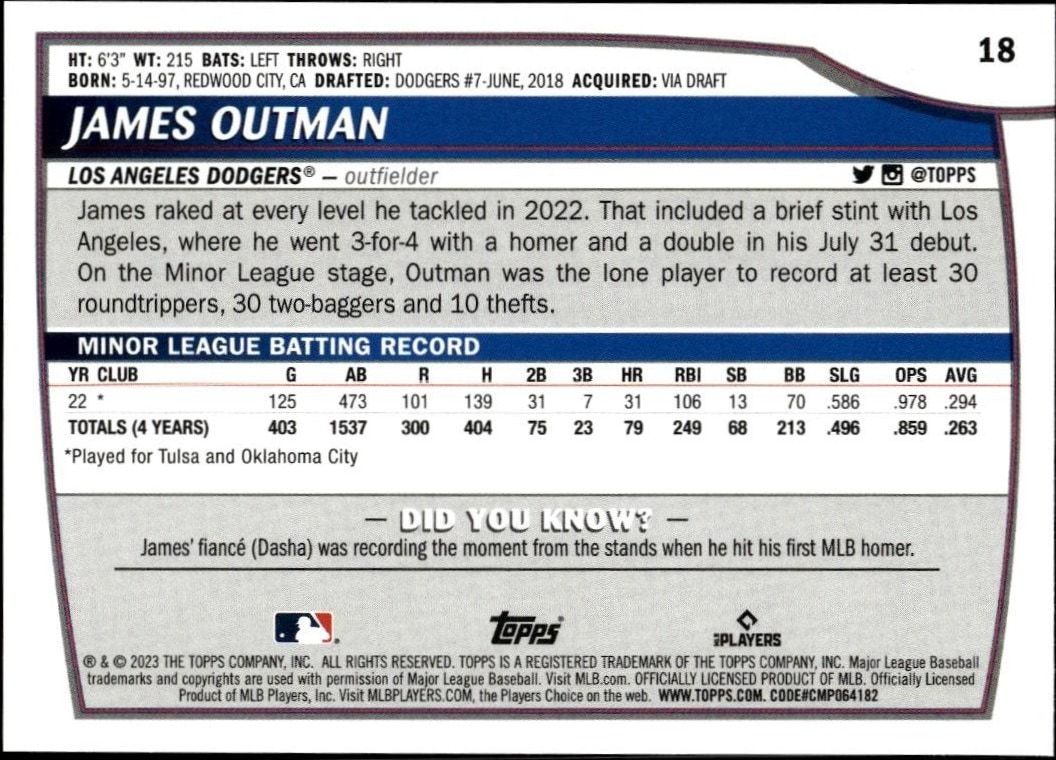 2023 Topps Big League James Outman #18 baseball trading card back