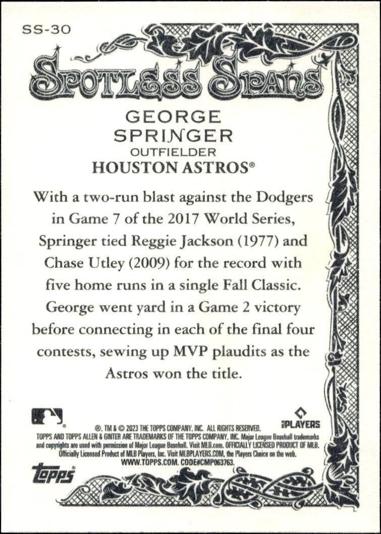 2023 Topps Allen & Ginter George Springer #SS-30 baseball trading card back