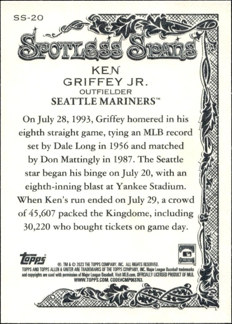 2023 Topps Allen & Ginter Ken Griffey Jr. #SS-20 baseball trading card back