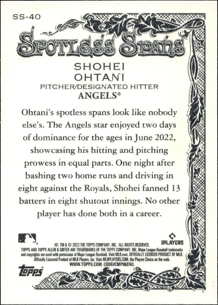 2023 Topps Allen & Ginter Shohei Ohtani #SS-40 baseball trading card back