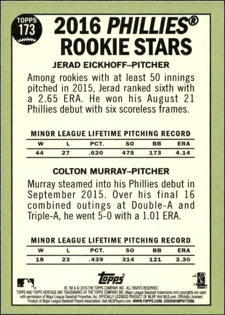 2016 Topps Heritage Colton Murray #173 baseball trading card back