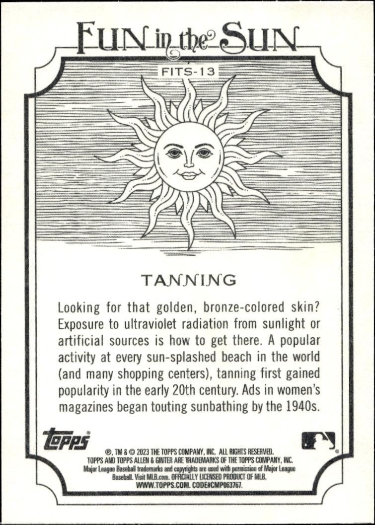 2023 Topps Allen & Ginter Tanning #FITS-13 baseball trading card back