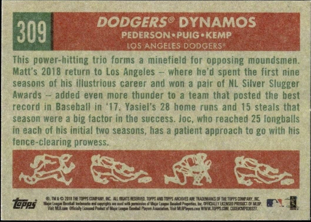 2018 Topps Archives Joc Pederson #309 baseball trading card back