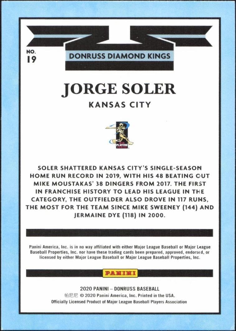 2020 Panini Donruss Jorge Soler #19 baseball trading card back