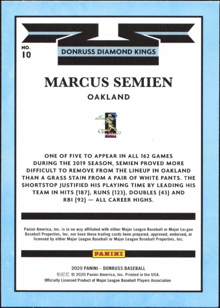 2020 Panini Donruss Marcus Semien #10 baseball trading card back