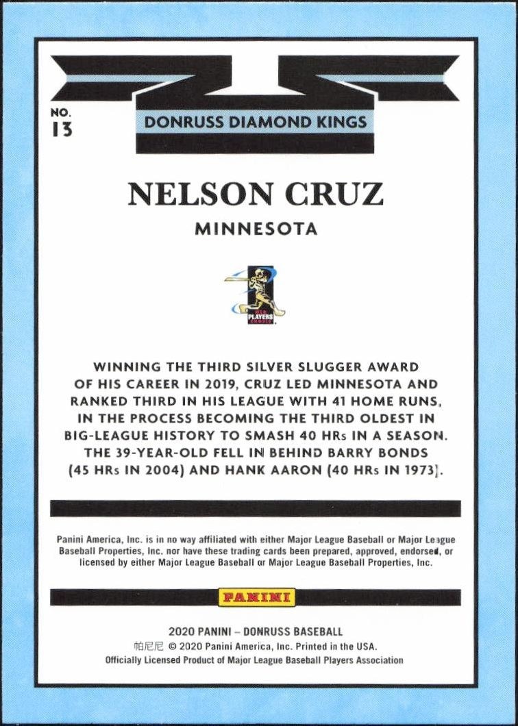 2020 Panini Donruss Nelson Cruz #13 baseball trading card back