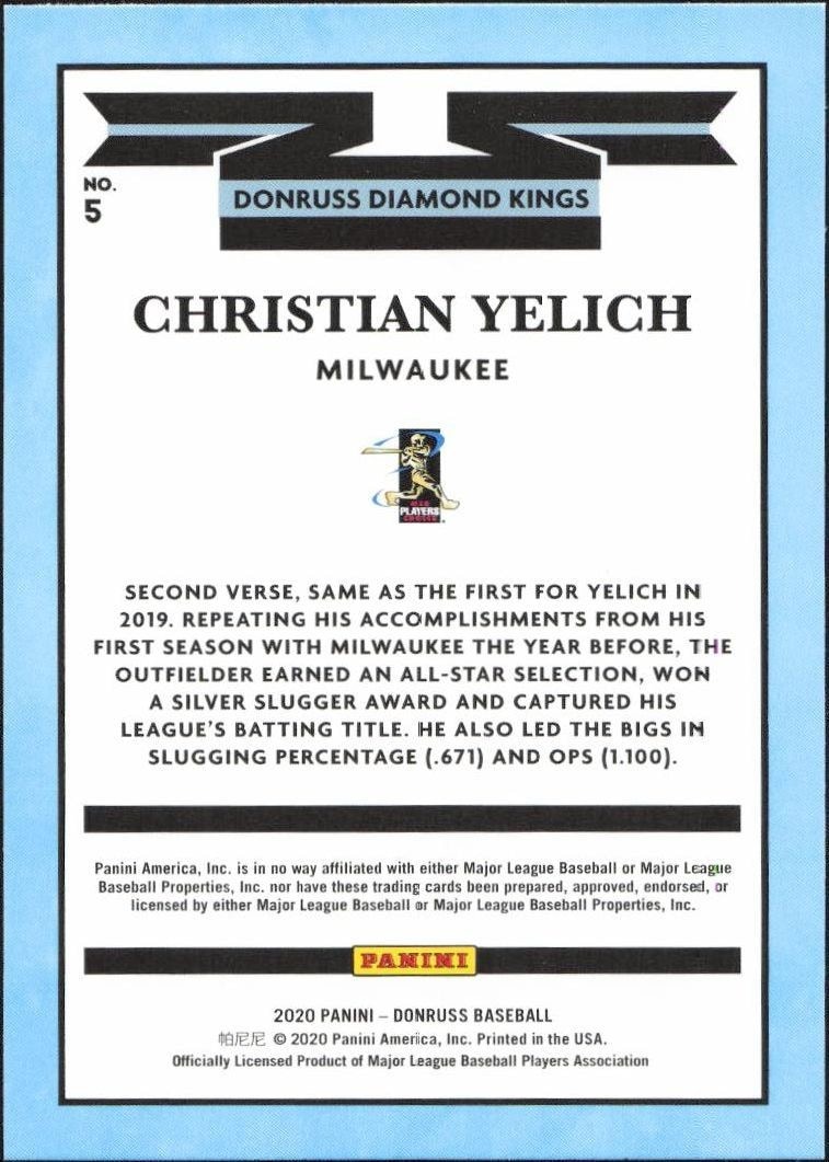 2020 Panini Donruss Christian Yelich #5 baseball trading card back