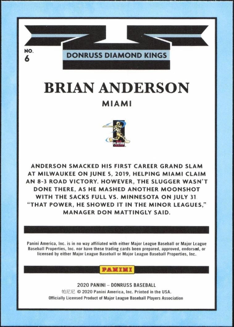 2020 Panini Donruss Brian Anderson #6 baseball trading card back