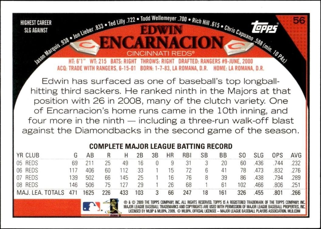 2009 Topps Edwin Encarnacion #56 baseball trading card back