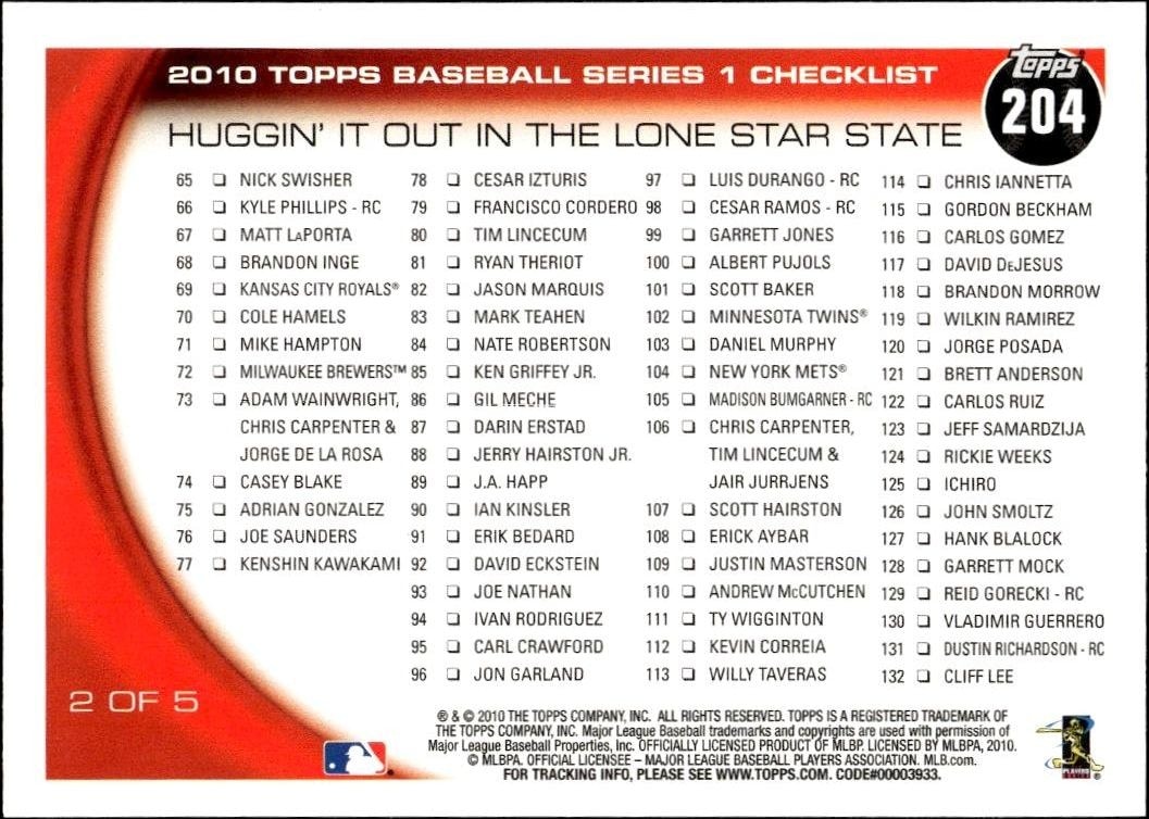 2010 Topps Elvis Andrus #204 baseball trading card back