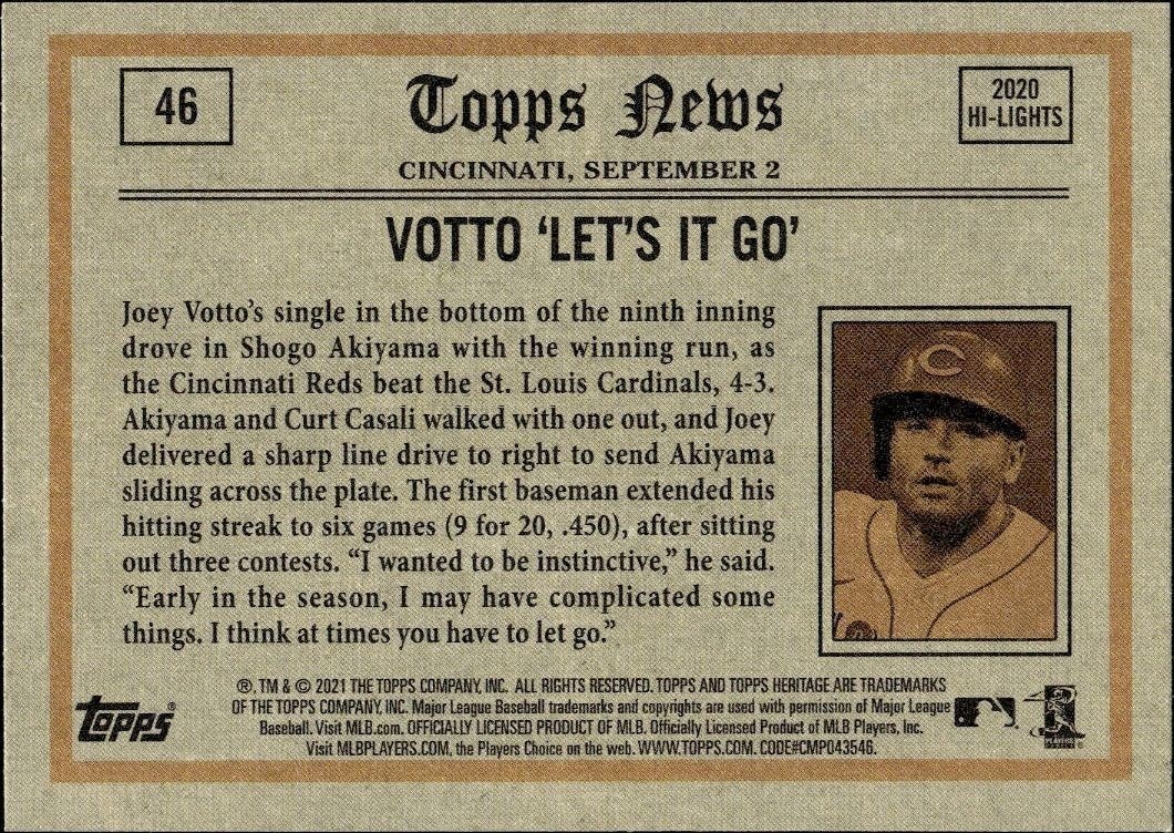 2021 Topps Heritage Joey Votto #46 baseball trading card back