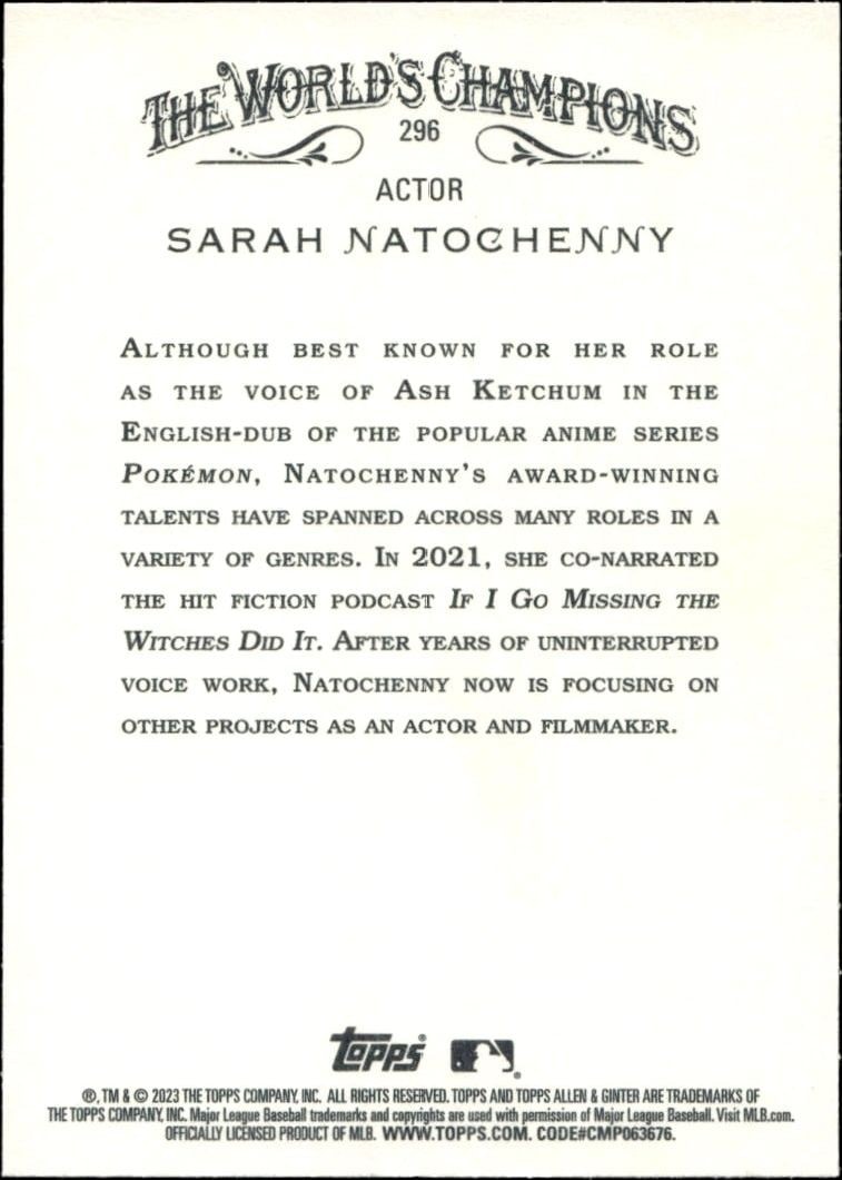 2023 Topps Allen & Ginter Sarah Natochenny #296 baseball trading card back