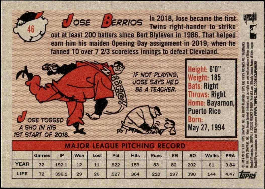 2019 Topps Archives José Berríos #46 baseball trading card back