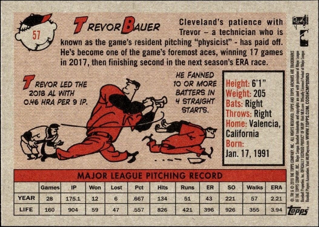 2019 Topps Archives Trevor Bauer #57 baseball trading card back