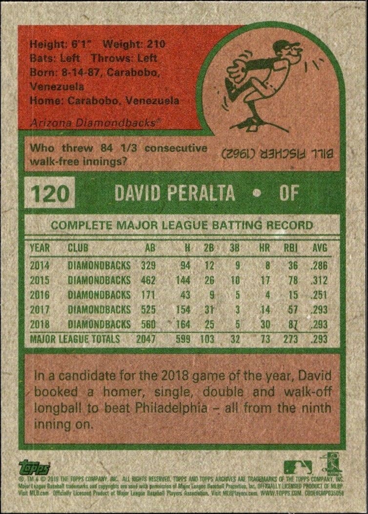 2019 Topps Archives David Peralta #120 baseball trading card back