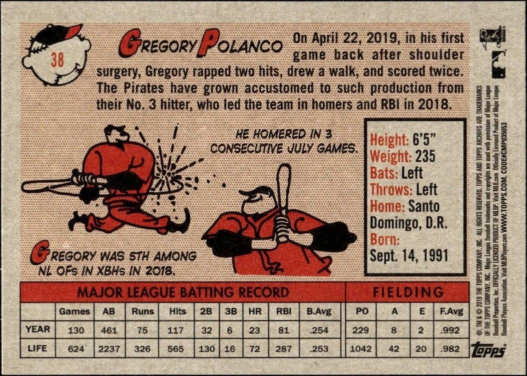 2019 Topps Archives Gregory Polanco #38 baseball trading card back