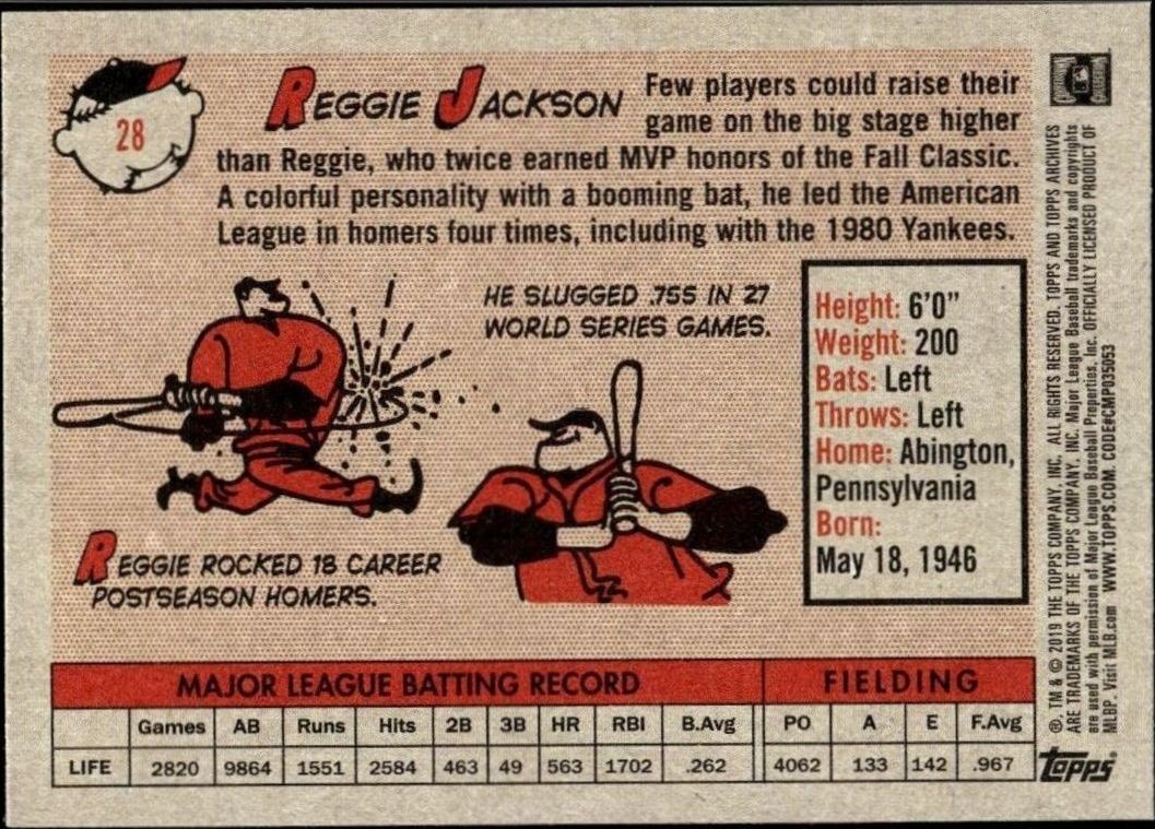 2019 Topps Archives Reggie Jackson #28 baseball trading card back