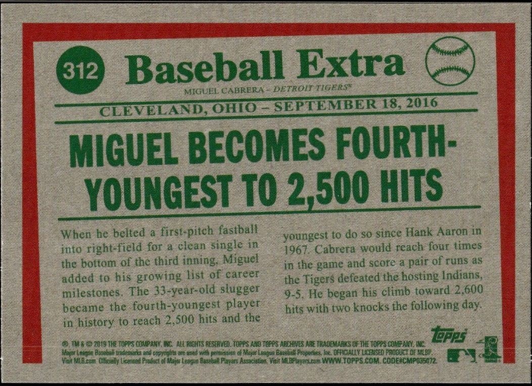 2019 Topps Archives Miguel Cabrera #312 baseball trading card back