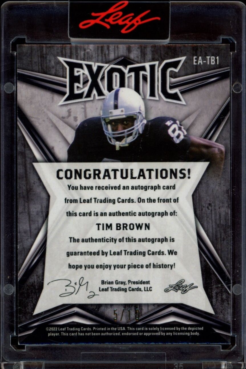 2022 Leaf Exotic Tim Brown #EA-TB1 football trading card back