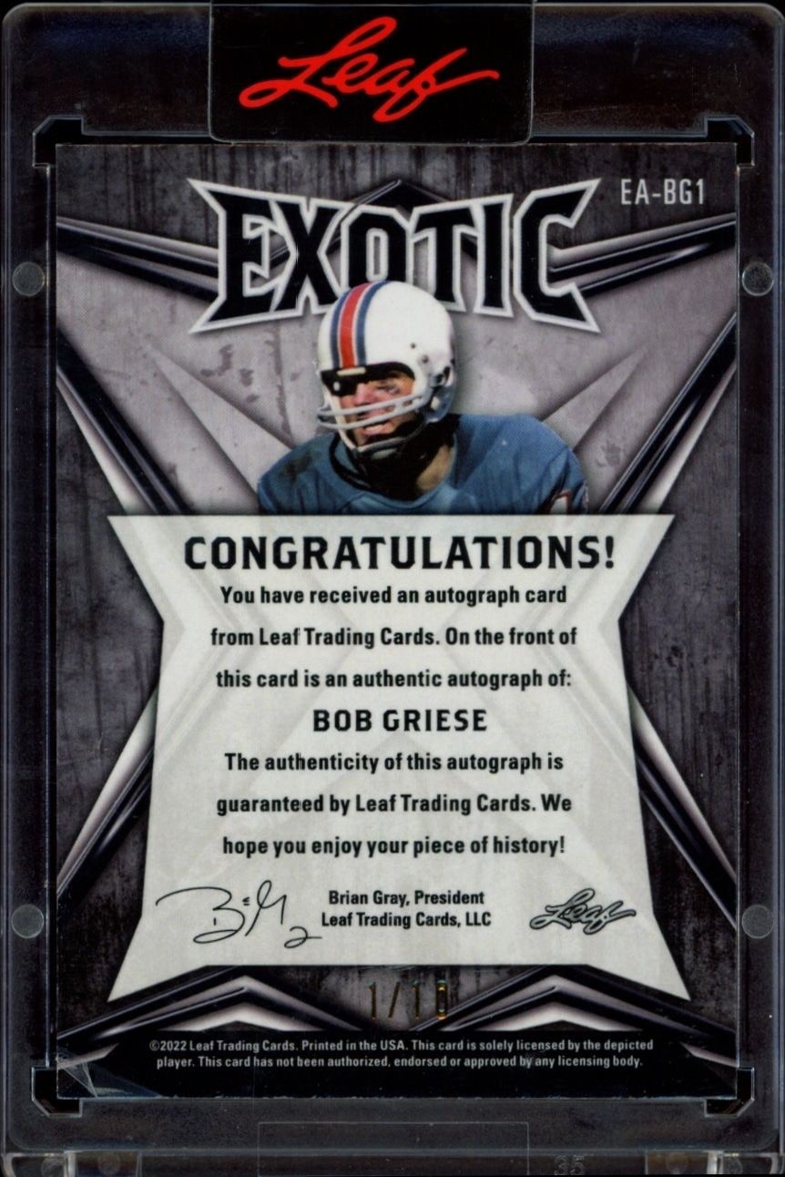 2022 Leaf Exotic Bob Griese #EA-BG1 football trading card back