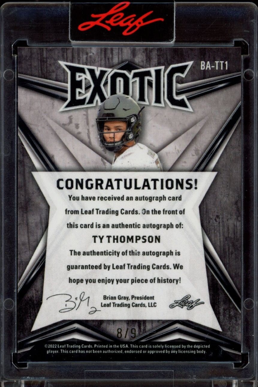 2022 Leaf Exotic Ty Thompson #BA-TT1 football trading card back