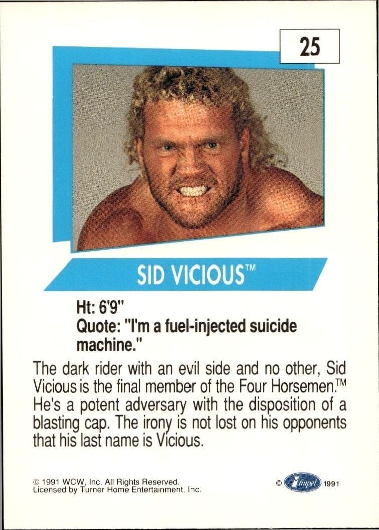 1991 Impel Sid Vicious #25 wrestling trading card back