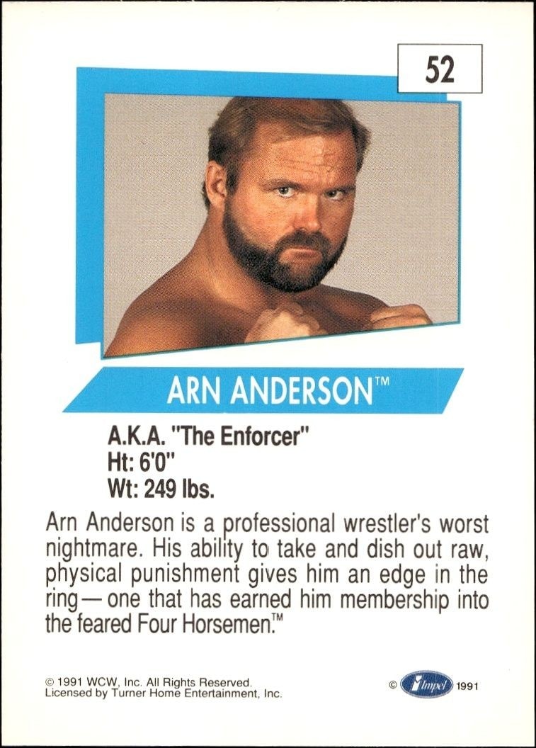 1991 Impel Arn Anderson #52 wrestling trading card back