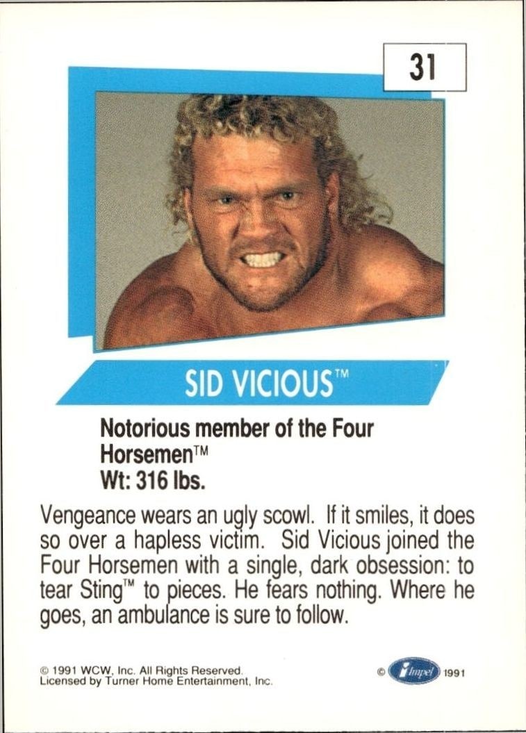 1991 Impel Sid Vicious #31 wrestling trading card back