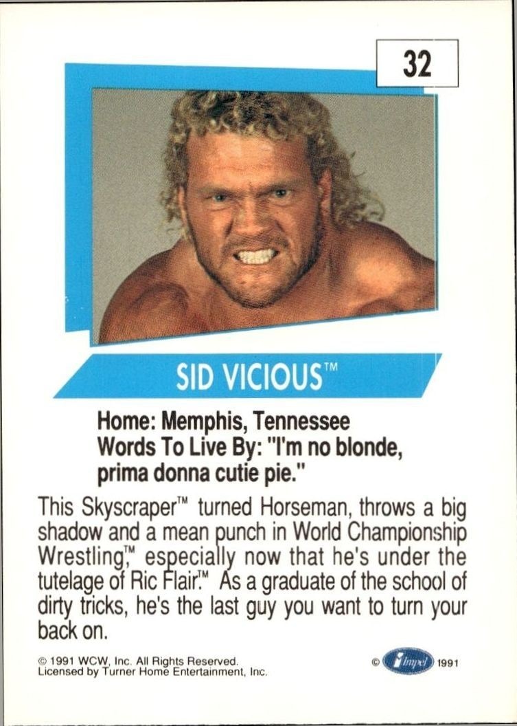 1991 Impel Sid Vicious #32 wrestling trading card back