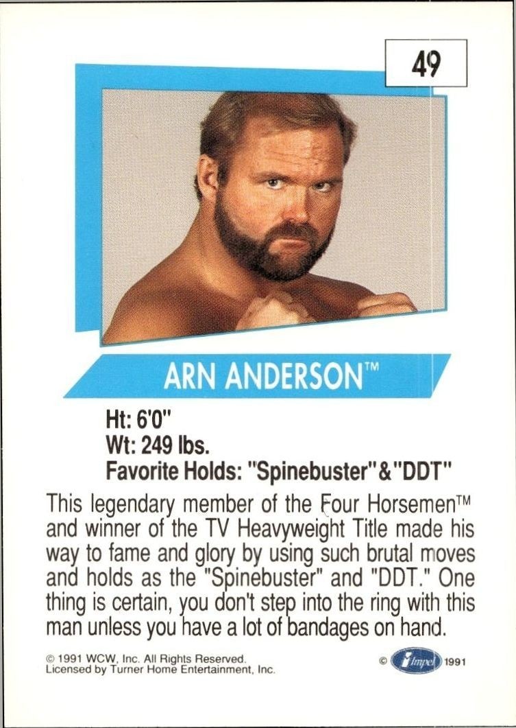 1991 Impel Arn Anderson #49 wrestling trading card back