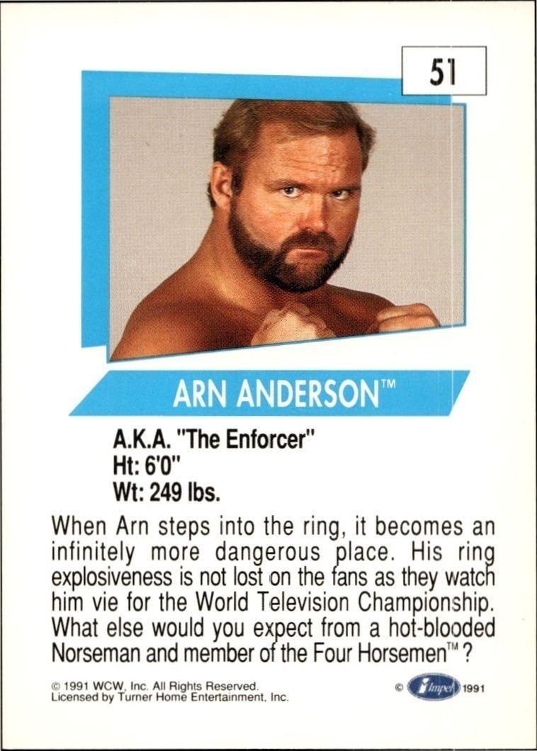 1991 Impel Arn Anderson #51 wrestling trading card back