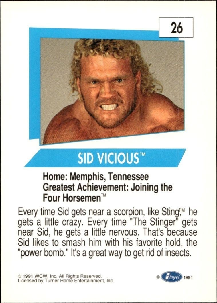 1991 Impel Sid Vicious #26 wrestling trading card back