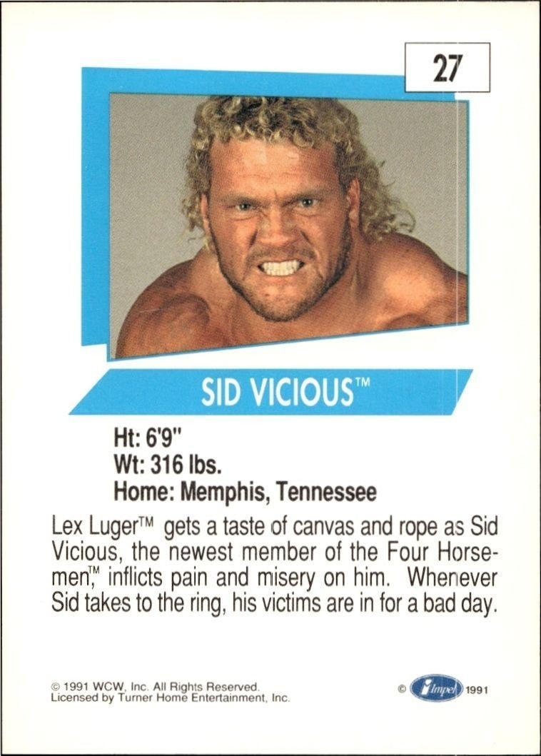 1991 Impel Sid Vicious #27 wrestling trading card back