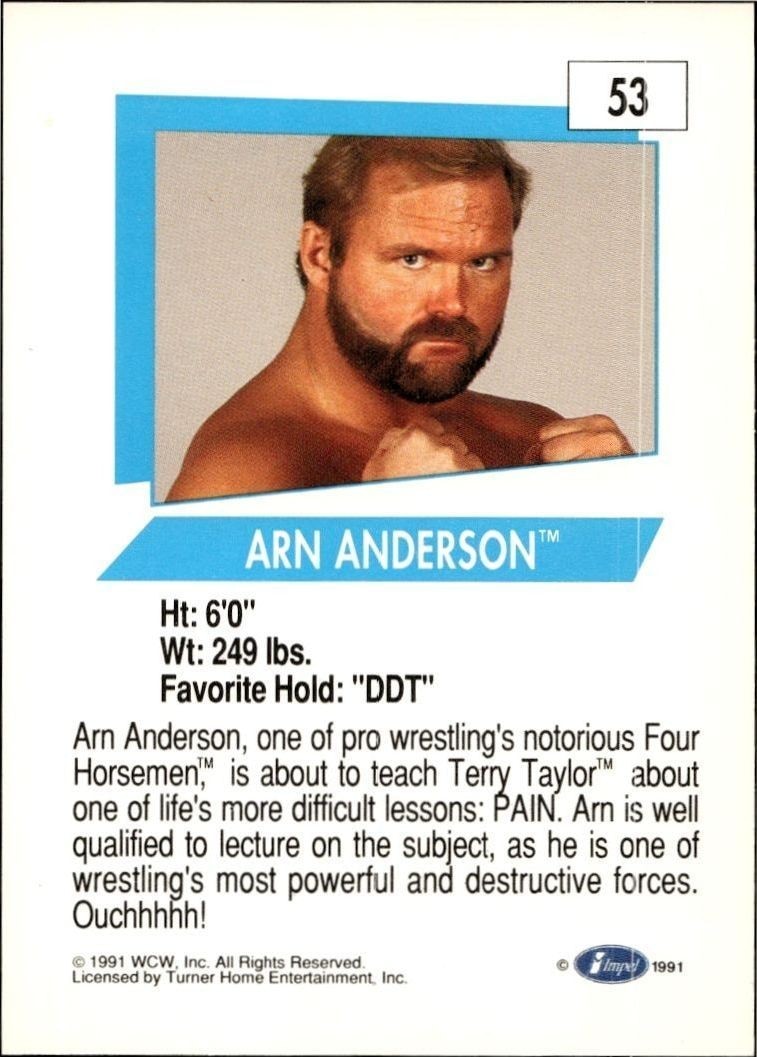 1991 Impel Arn Anderson #53 wrestling trading card back