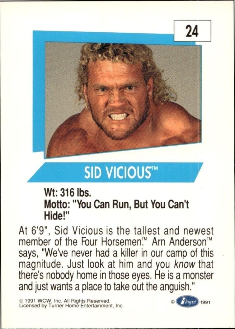 1991 Impel Sid Vicious #24 wrestling trading card back