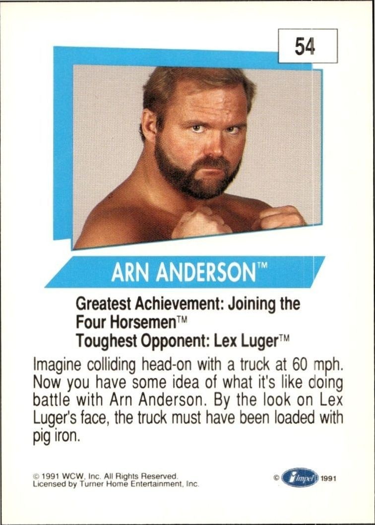 1991 Impel Arn Anderson #54 wrestling trading card back