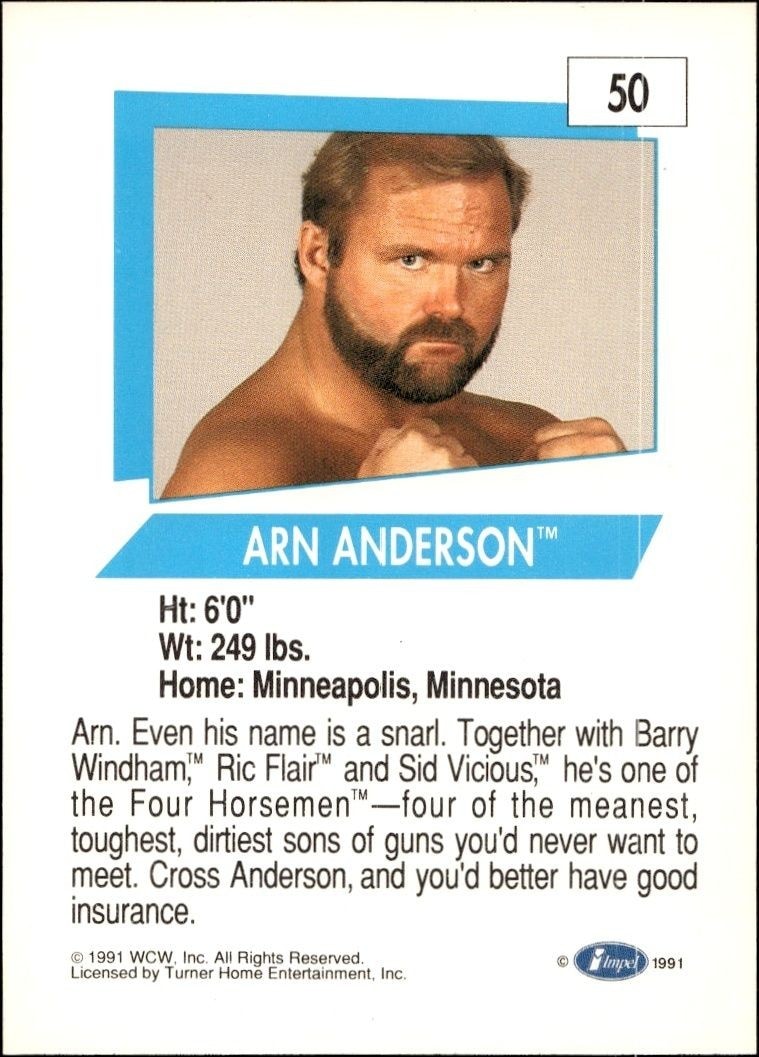1991 Impel Arn Anderson #50 wrestling trading card back