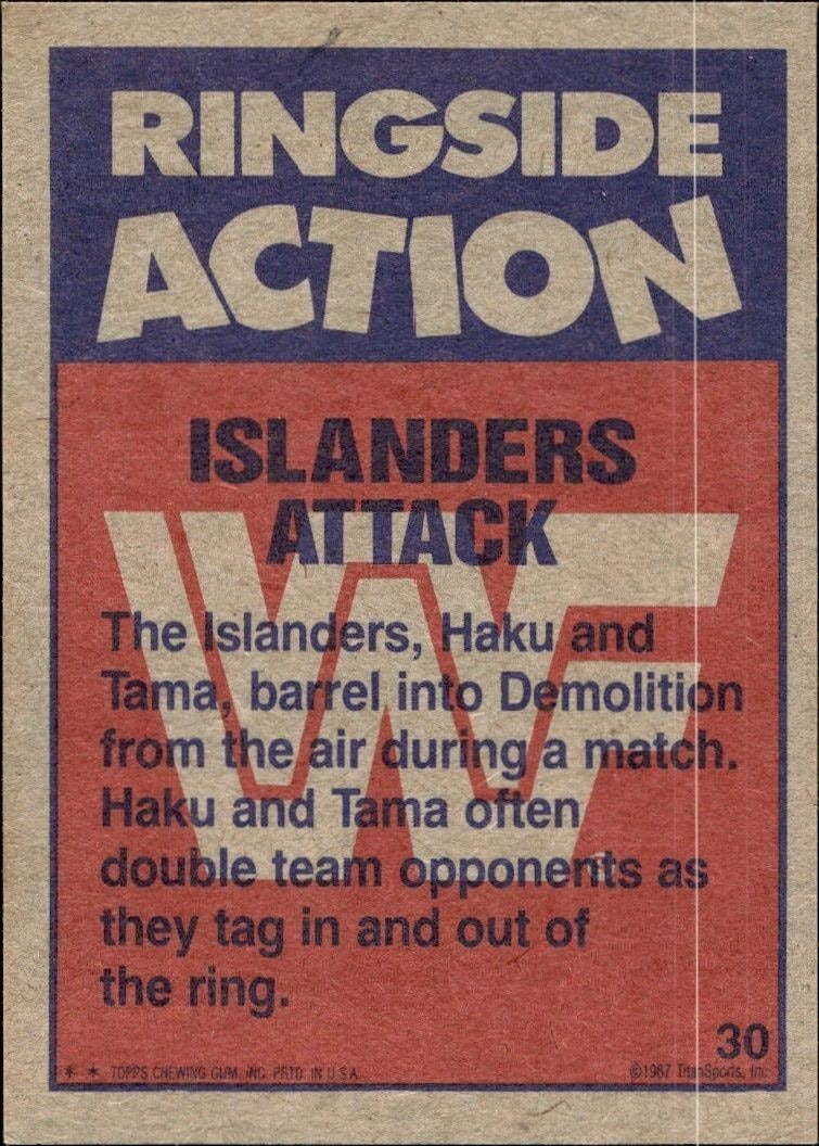 1987 Topps WWF Islanders Attack #30 wrestling trading card back